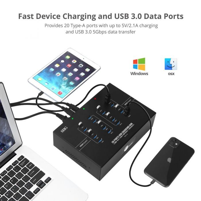 Sipolar USB 3.0 Super Speed 5Gbps Multiple 20 Port USB Charger And Data  Syncs Hubs Outpu
