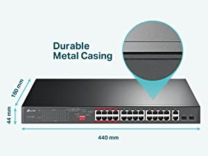TP-Link 24 Port Fast Ethernet PoE Switch | 24 PoE+ Ports @250W, w/ 2 Uplink  Gigabit Ports and 2 Combo SFP Slots | Plug & Play | Extend Mode | Priority  Mode (TL-SL1226P)