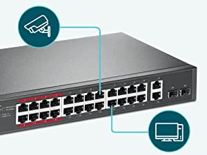 TL-SL1226P, Switch Desktop Unmanaged 24 porte PoE+ 10/100Mbps, 2 porte  Gigabit + 2 porte Gigabit SFP