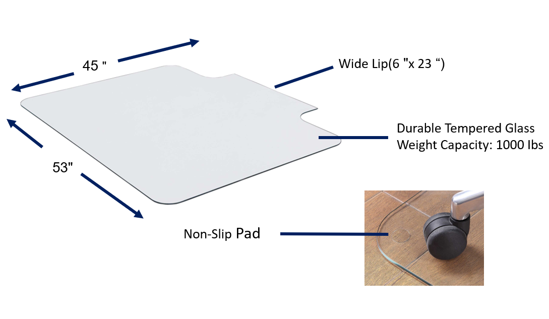 Tempered glass chair mat best sale with lip