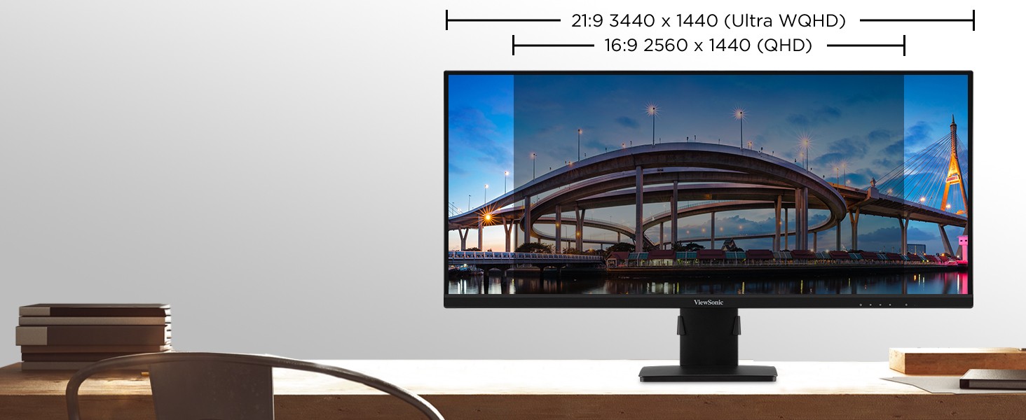 VA3456-MHDJ 34 1440p IPS Ultra-wide Monitor with HDMI, VGA and Ergonomic  Stand