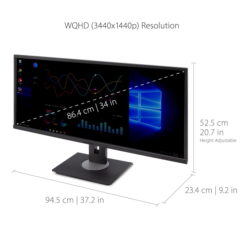 ViewSonic VG3456 34 Inch 21:9 UltraWide WQHD 1440p Monitor with Ergonomics  Design USB C Docking Built-In Gigabit Ethernet for Home and Office 