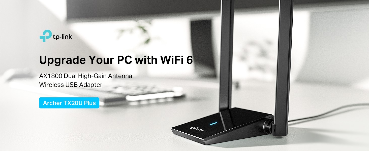 TP-Link AX1800 WiFi 6 USB Adapter for Desktop PC (Archer TX20U Plus)  Wireless Network Adapter with 2.4GHz, 5GHz, High Gain Dual Band 5dBi  Antenna