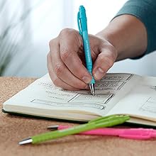 Paper Mate Flexgrip Elite Kugelschreiber – 12er-Pack, Mittlere Spitze 1,4 Mm, Blaue Tinte – Grünes Gummigriff-Design
