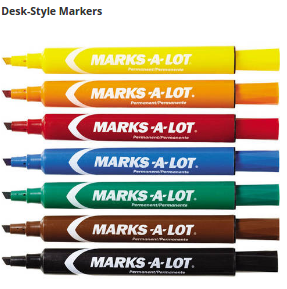 Desk-style markers offer a 3/16 chisel tip that marks in a variety of line widths. Perfect for home, school and office.

