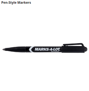 Pen-style markers feature a durable fine point to write in small areas, and a pocket clip for portability. Ideal for writing in any small space.

