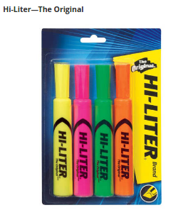 The Hi-Liter from Avery is The Original, and from the name you can trust. Easily highlight or underline words and phrases with brilliant, nontoxic color. A must-have for back to school, home and office. Perfect for textbooks, planners, budgets and more.

