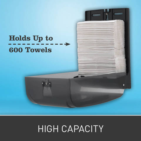 Holds up to 400 C-Fold, 600 multifold, or one pack BigFold<sup>®</sup> paper towels.
