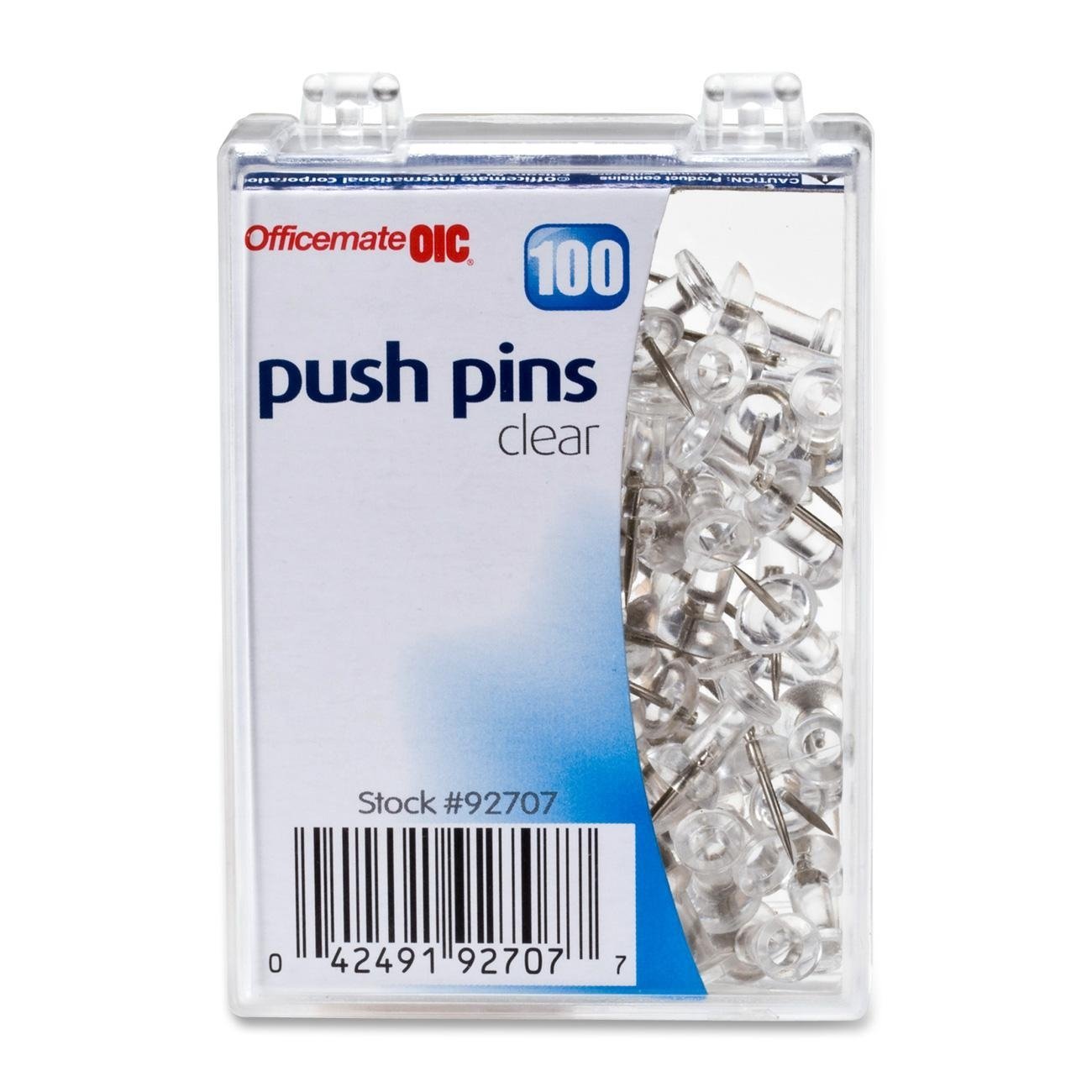 Push Pins in Reusable Box, Clear, Box of 100