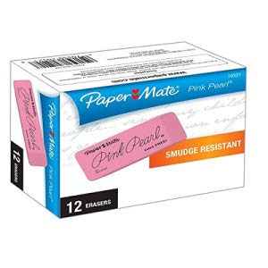  Paper Mate Pink Pearl Erasers, Large, 12 Count 