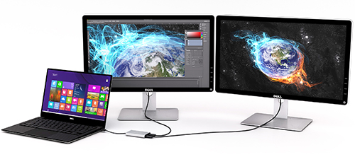 Schèma de l'adaptateur Thunderbolt 3 pour DisplayPort avec deux ècrans