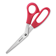 "Stainless Steel Bent Trimmers,8"" Length,Red Plastic Handles"