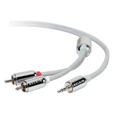 Y Audio Cable Adapter, 3.5mm, 7', White