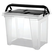 "Portable File Box, Wing Lid, Stackable, Ltr, 4/CT, CL/BK"