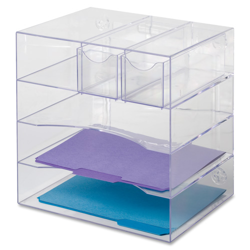 Newell Rubbermaid 4-Way Organizer, w/2-Drawers, 13-1/4"x13-1/4"x10", Clear