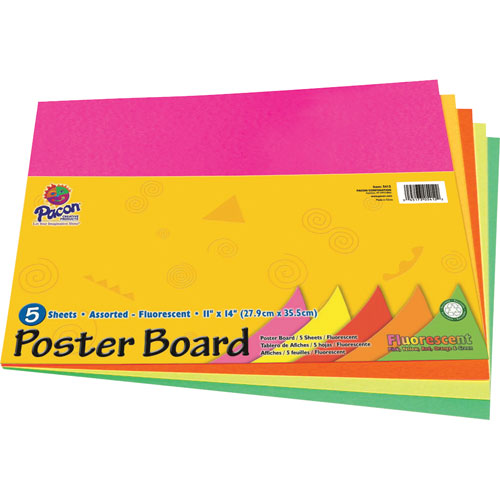 * Pacon Poster Board, Recyclable, 11×14,5 Sh/PK, Fluorescent Asst