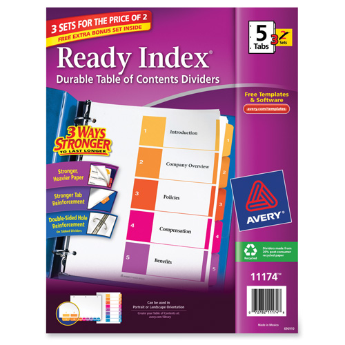 Avery Ready Index Dividers 5 Tabs 3 Sets/PK Multicolor | hsm99sm