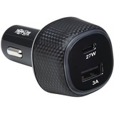 TRIPP LITE, DUAL-PORT USB CAR CHARGER WITH 45W CHARGING - USB-C (27W) QC4+, USB-A (18W) QC 3.0, BLACK